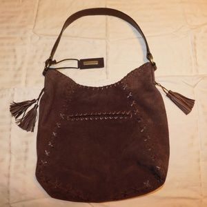 Antonio Melani Suede Brown Leather Bohemian Hobo Shoulder Bag Deco Whipped X & V